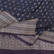 Sanskriti Vintage Sarees Blue BrocadeBanarasi Woven Pure Satin Sari Craft Fabric