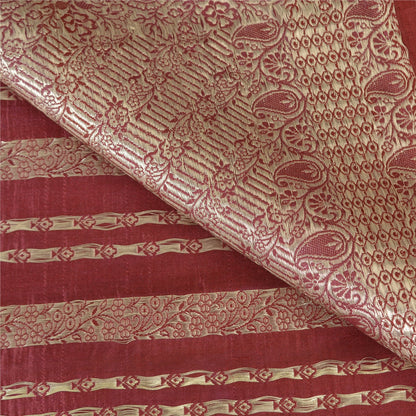 Sanskriti Vintage Sarees Red Brocade/Banarasi Zari Woven Pure Satin Sari Fabric