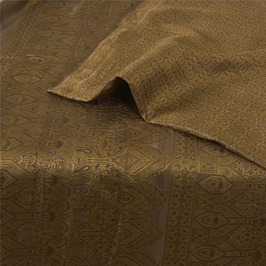 Sanskriti Vintage Sarees Wedding Brown WovenBanarasi Pure Satin Silk Sari Sustainable Fabric