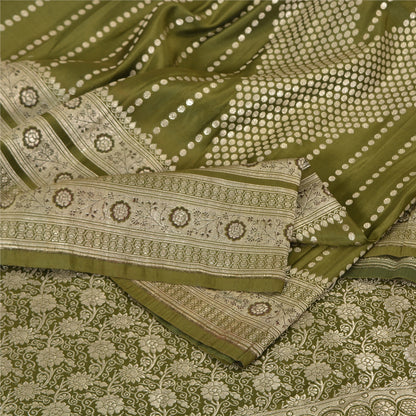Sanskriti Vintage Sarees Green BrocadeBanarasi Zari Woven Pure Satin Sari Sustainable Fabric