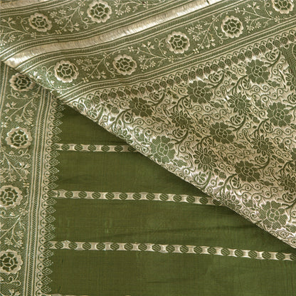 Sanskriti Vintage Sarees Green BrocadeBanarasi Zari Woven Pure Satin Sari Sustainable Fabric