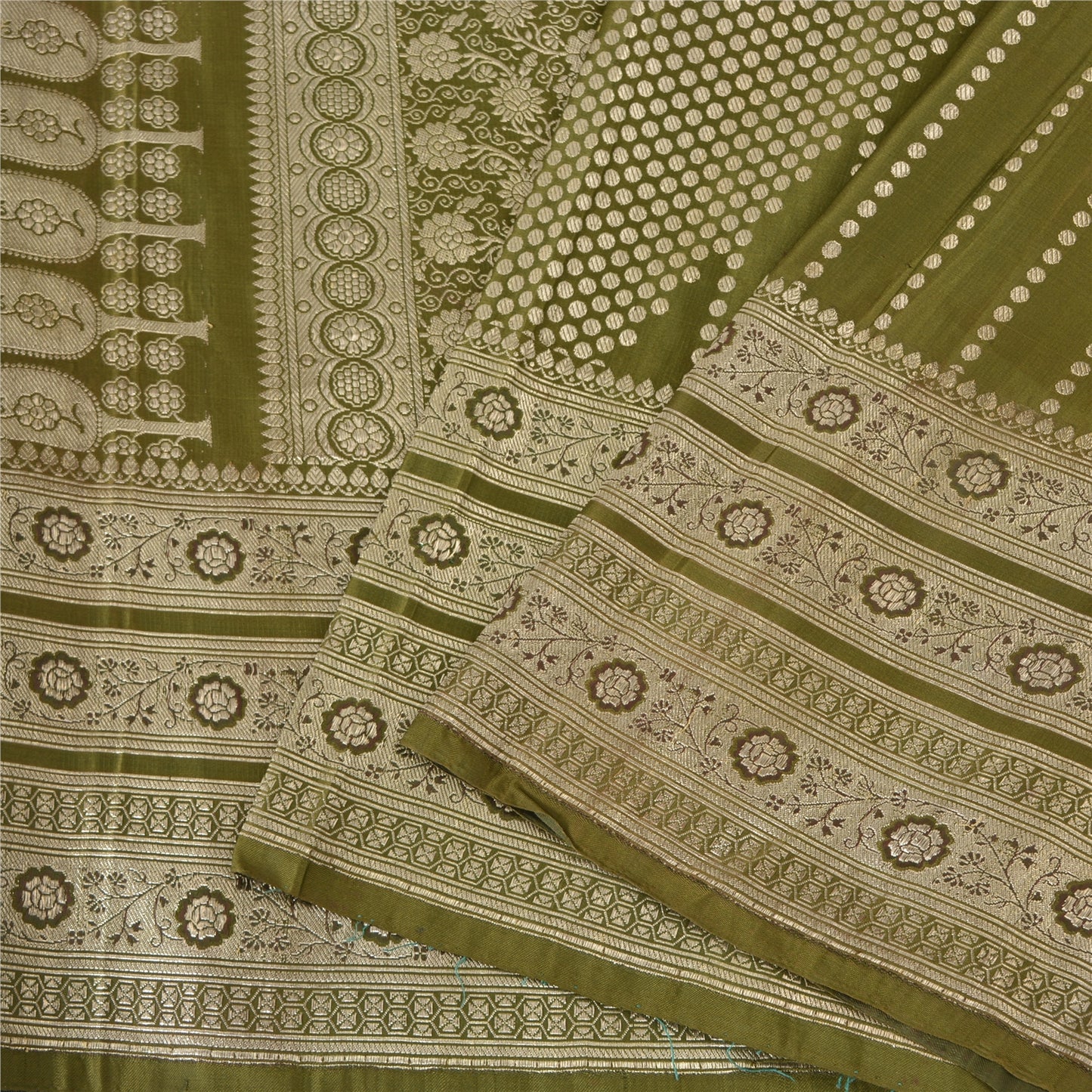 Sanskriti Vintage Sarees Green BrocadeBanarasi Zari Woven Pure Satin Sari Sustainable Fabric