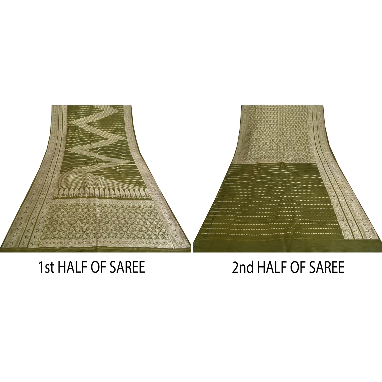 Sanskriti Vintage Sarees Green BrocadeBanarasi Zari Woven Pure Satin Sari Sustainable Fabric