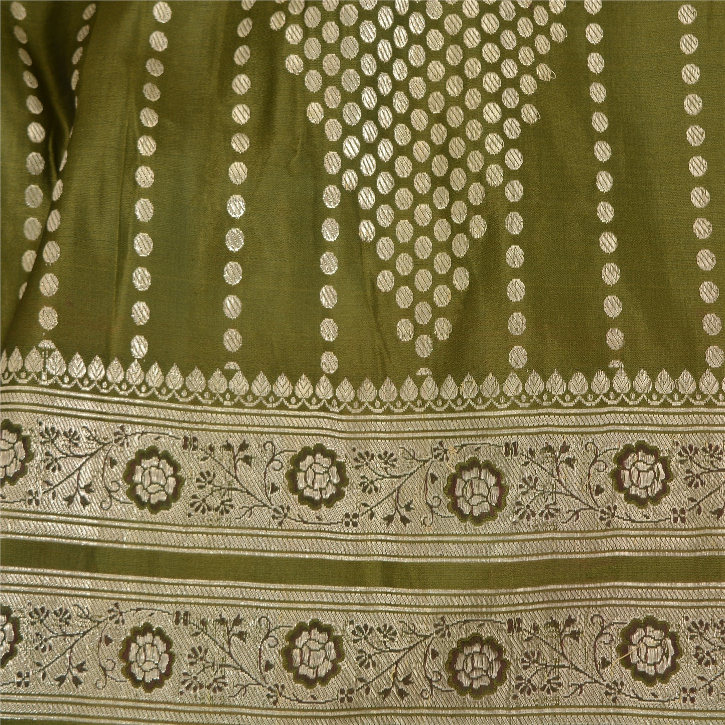 Sanskriti Vintage Sarees Green BrocadeBanarasi Zari Woven Pure Satin Sari Sustainable Fabric