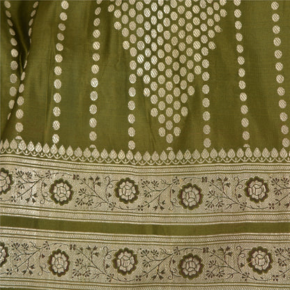 Sanskriti Vintage Sarees Green BrocadeBanarasi Zari Woven Pure Satin Sari Sustainable Fabric