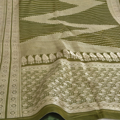 Sanskriti Vintage Sarees Green BrocadeBanarasi Zari Woven Pure Satin Sari Sustainable Fabric