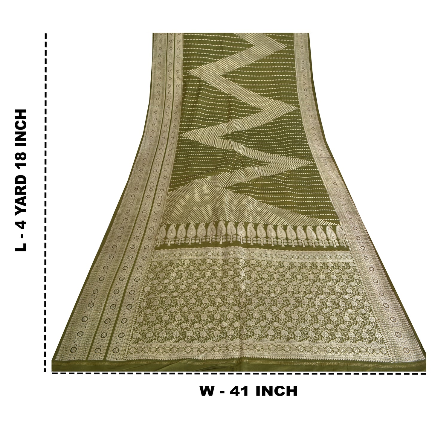 Sanskriti Vintage Sarees Green BrocadeBanarasi Zari Woven Pure Satin Sari Sustainable Fabric