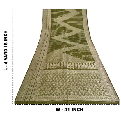 Sanskriti Vintage Sarees Green BrocadeBanarasi Zari Woven Pure Satin Sari Sustainable Fabric
