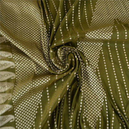 Sanskriti Vintage Sarees Green BrocadeBanarasi Zari Woven Pure Satin Sari Sustainable Fabric