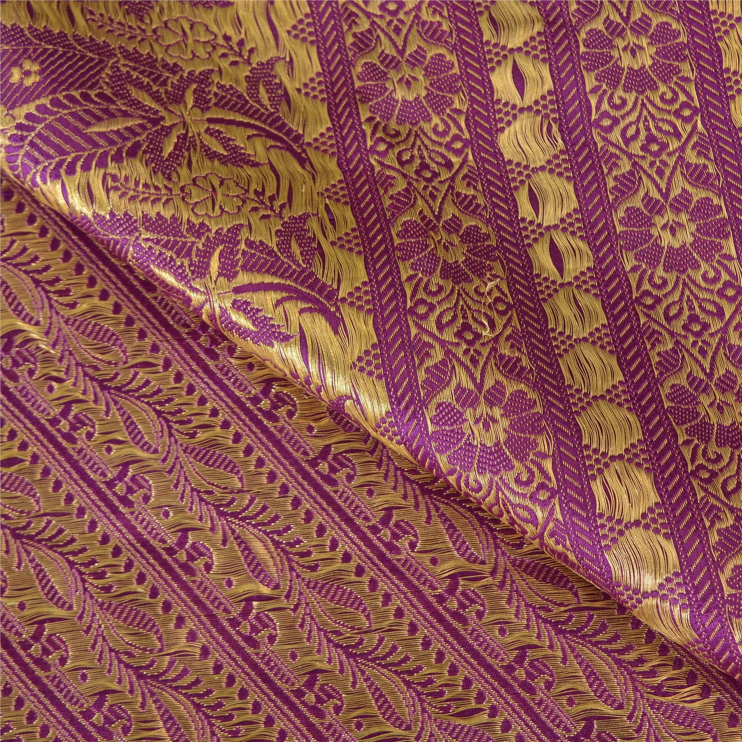 Sanskriti Vintage Sarees Purple Brocade/Banarasi ZariWoven PureSatin Sari Fabric