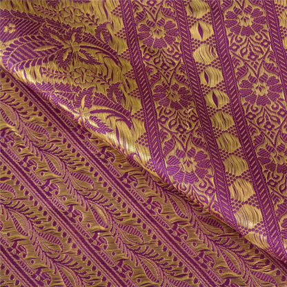 Sanskriti Vintage Sarees Purple Brocade/Banarasi ZariWoven PureSatin Sari Fabric