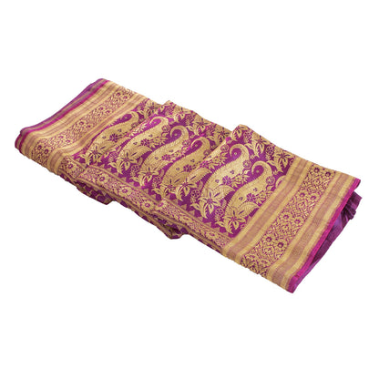 Sanskriti Vintage Sarees Purple Brocade/Banarasi ZariWoven PureSatin Sari Fabric