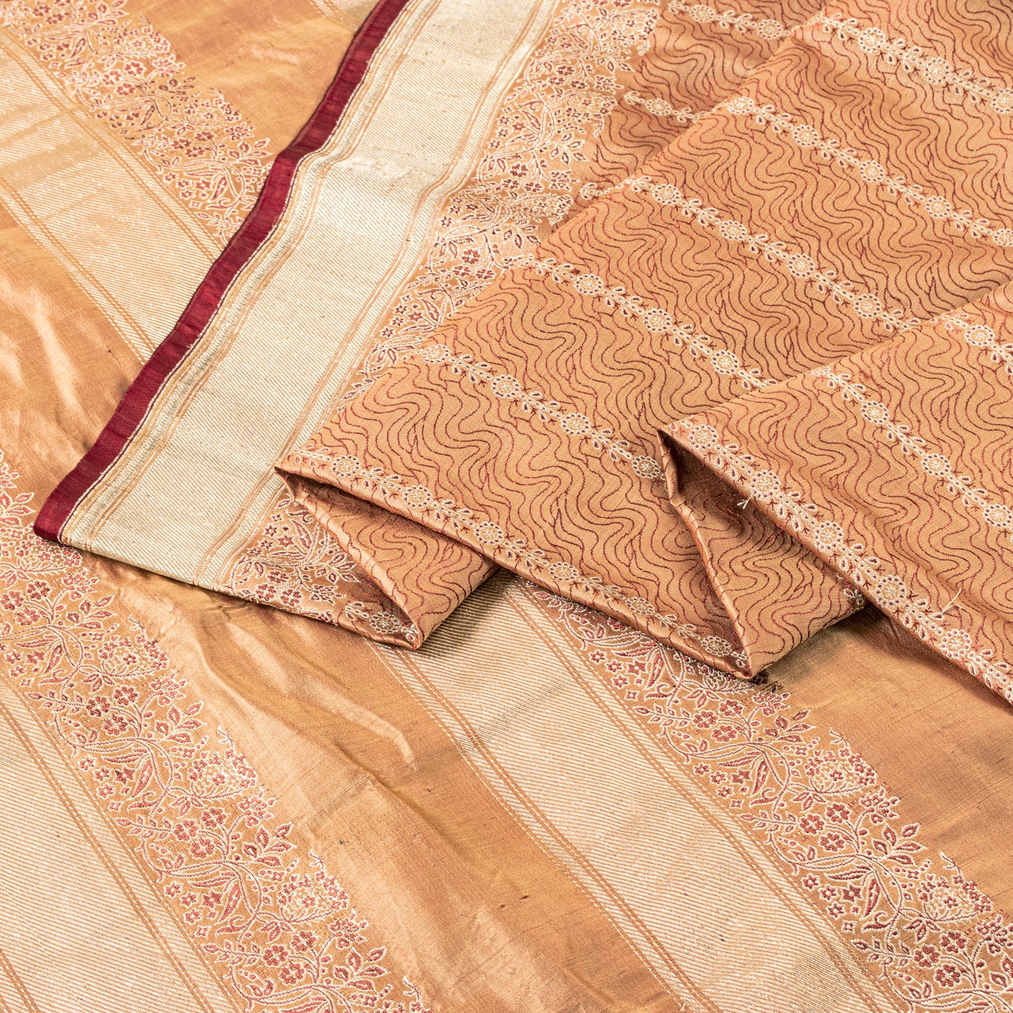 Sanskriti Vintage Dark Peach Sarees Pure Satin Silk Banarasi Brocade Craft Sari