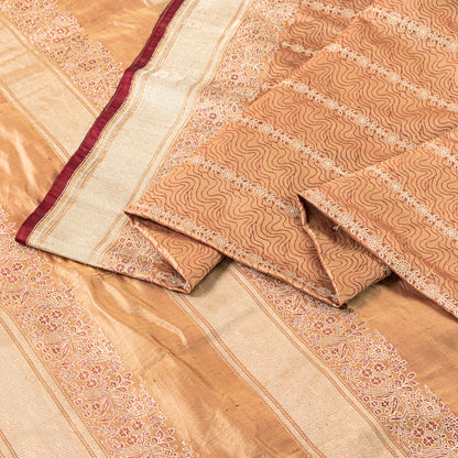 Sanskriti Vintage Dark Peach Sarees Pure Satin Silk Banarasi Brocade Craft Sari