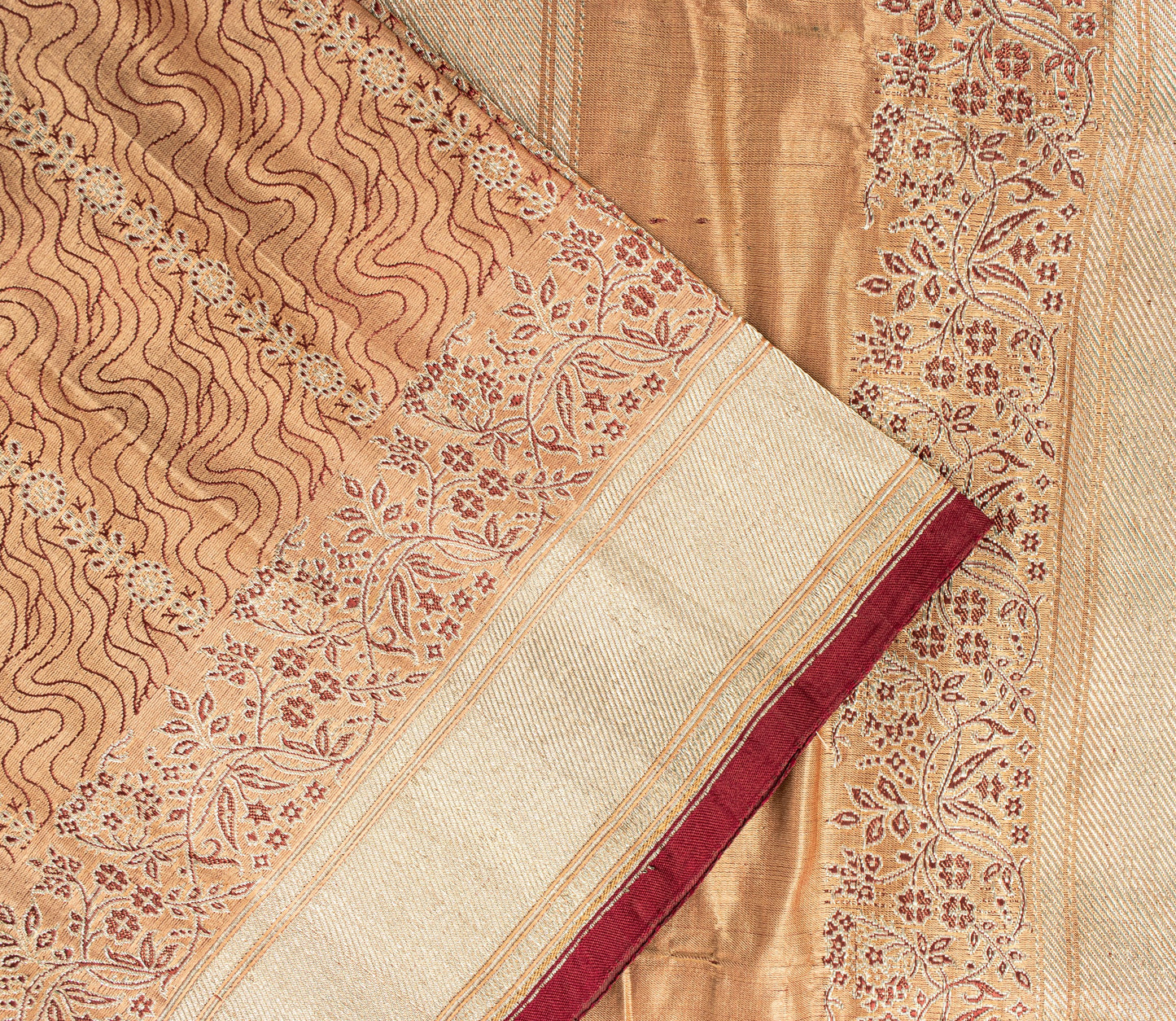 Sanskriti Vintage Dark Peach Sarees Pure Satin Silk Banarasi Brocade Craft Sari