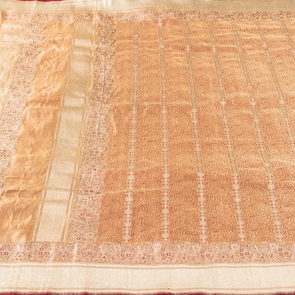 Sanskriti Vintage Dark Peach Sarees Pure Satin Silk Banarasi Brocade Craft Sari