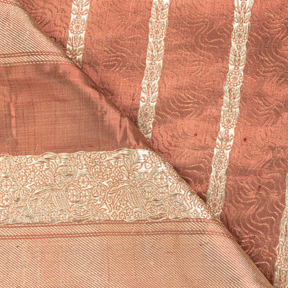 Sanskriti Vintage Dark Peach Sarees Pure Satin Silk Banarasi Brocade Craft Sari