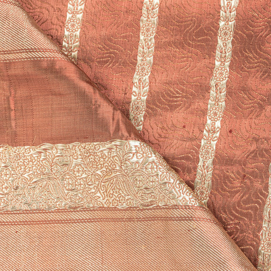 Sanskriti Vintage Saree Dark Peach Sarees 100% Pure Satin Silk Brocade Fabric Hand Woven Zari Banarasi Sari 5+Yard Decor Sewing Craft