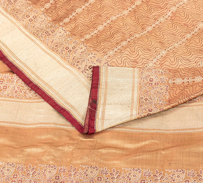 Sanskriti Vintage Dark Peach Sarees Pure Satin Silk Banarasi Brocade Craft Sari