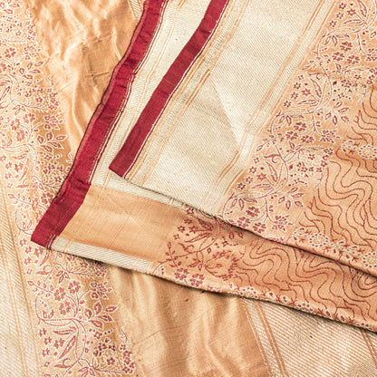 Sanskriti Vintage Dark Peach Sarees Pure Satin Silk Banarasi Brocade Craft Sari