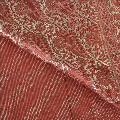 Sanskriti Vintage Sarees Red Brocade/Banarasi Zari Woven Pure Silk Sari Fabric