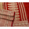 Sanskriti Vintage Red Sarees Pure Satin Silk Banarasi Brocade 5Yd Fabric Sari
