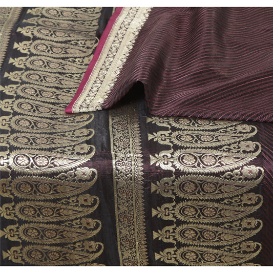 Sanskriti Vintage Plum Sarees Pure Satin Silk Banarasi Brocade Sustainable Fabric Craft Sari