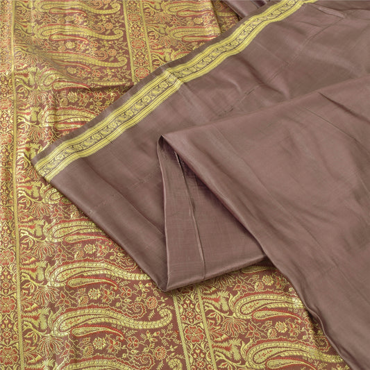 Sanskriti Vintage Lilac Sarees Pure Silk Brocade/Banarasi Woven Sari 5yd Sustainable Fabric