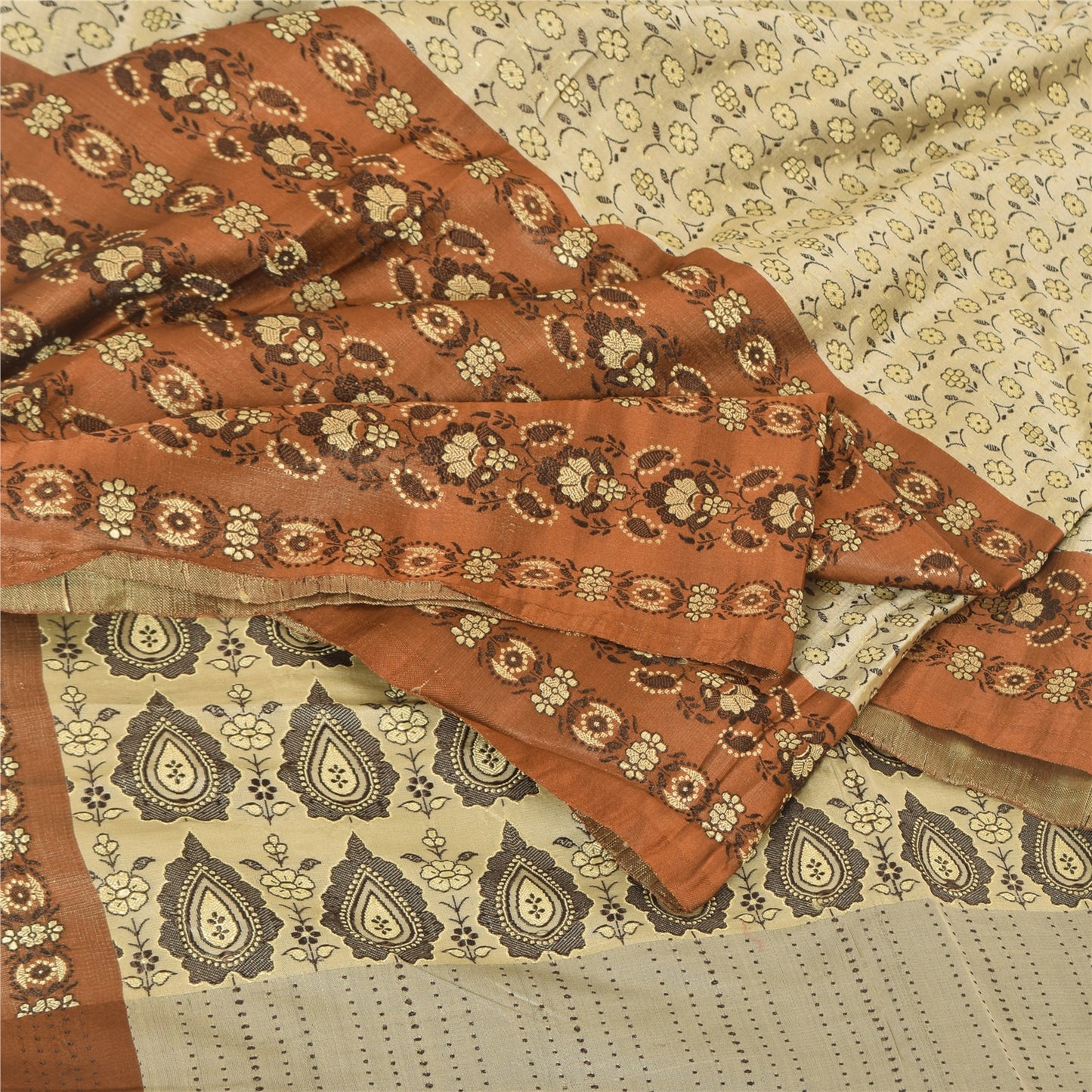 Sanskriti Vintage Indian Sarees Pure Satin Silk Woven Banarasi Sari Craft Sustainable Fabric