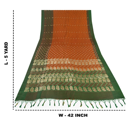 Sanskriti Vintage Sarees Pure Satin Silk Brocade/Banarasi Woven Sari 5yd Sustainable Fabric