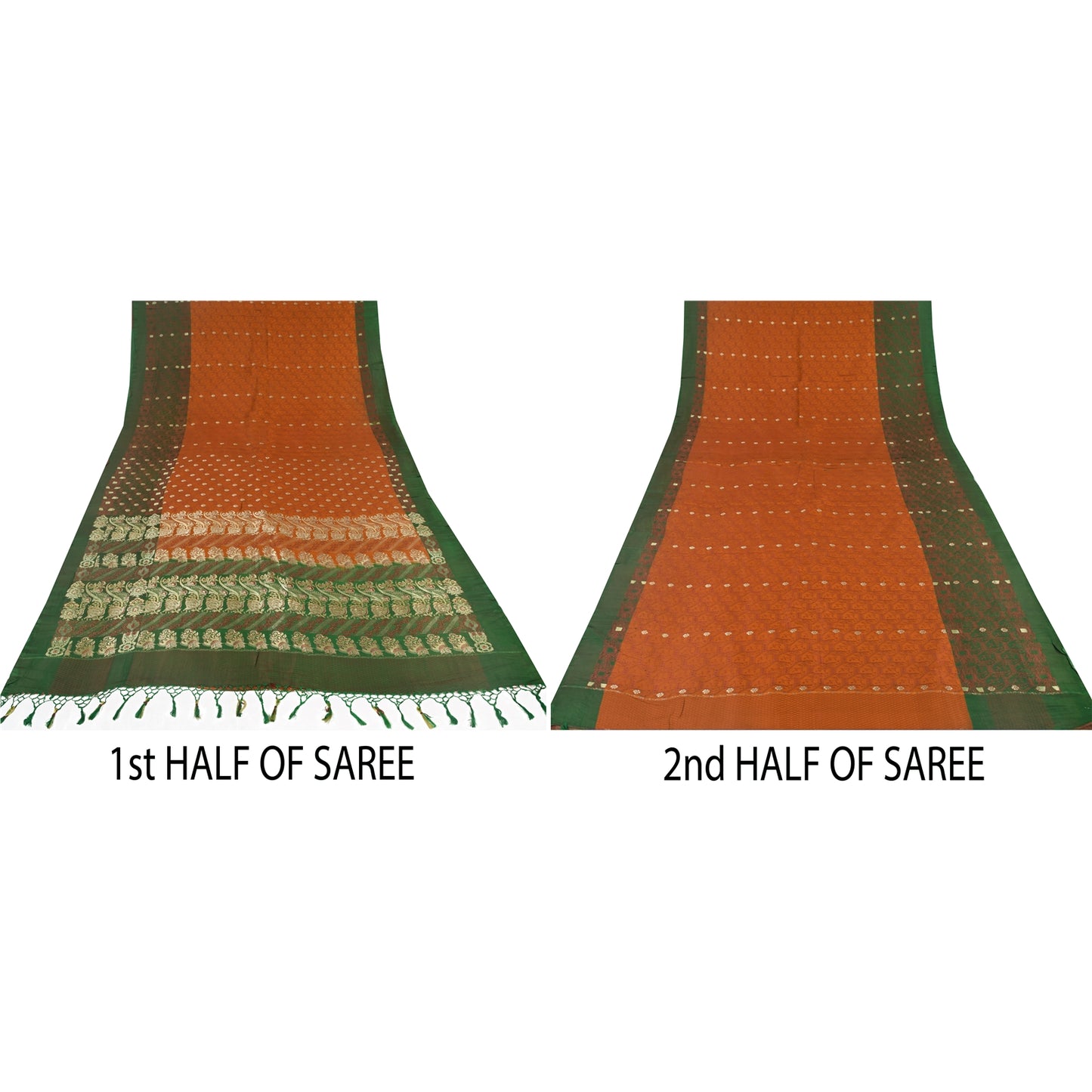 Sanskriti Vintage Sarees Pure Satin Silk Brocade/Banarasi Woven Sari 5yd Sustainable Fabric