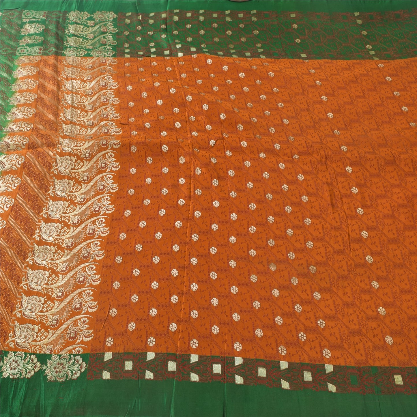 Sanskriti Vintage Sarees Pure Satin Silk Brocade/Banarasi Woven Sari 5yd Sustainable Fabric