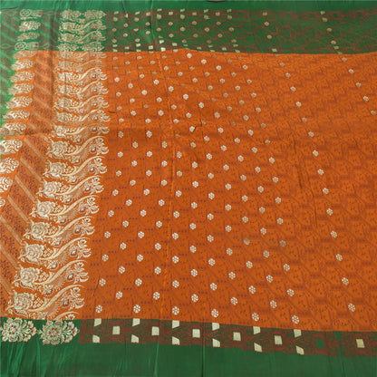 Sanskriti Vintage Sarees Pure Satin Silk Brocade/Banarasi Woven Sari 5yd Sustainable Fabric