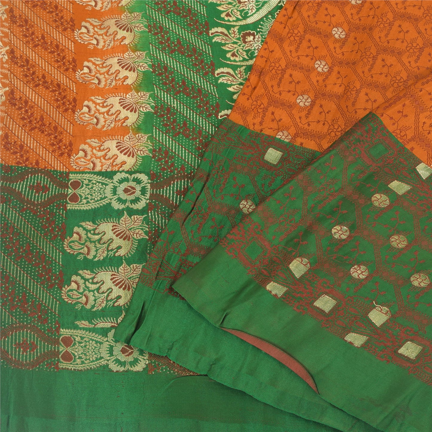 Sanskriti Vintage Sarees Pure Satin Silk Brocade/Banarasi Woven Sari 5yd Sustainable Fabric