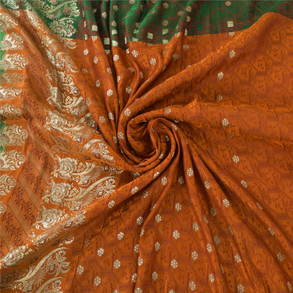 Sanskriti Vintage Sarees Pure Satin Silk Brocade/Banarasi Woven Sari 5yd Sustainable Fabric