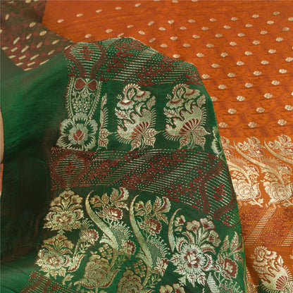 Sanskriti Vintage Sarees Pure Satin Silk Brocade/Banarasi Woven Sari 5yd Sustainable Fabric