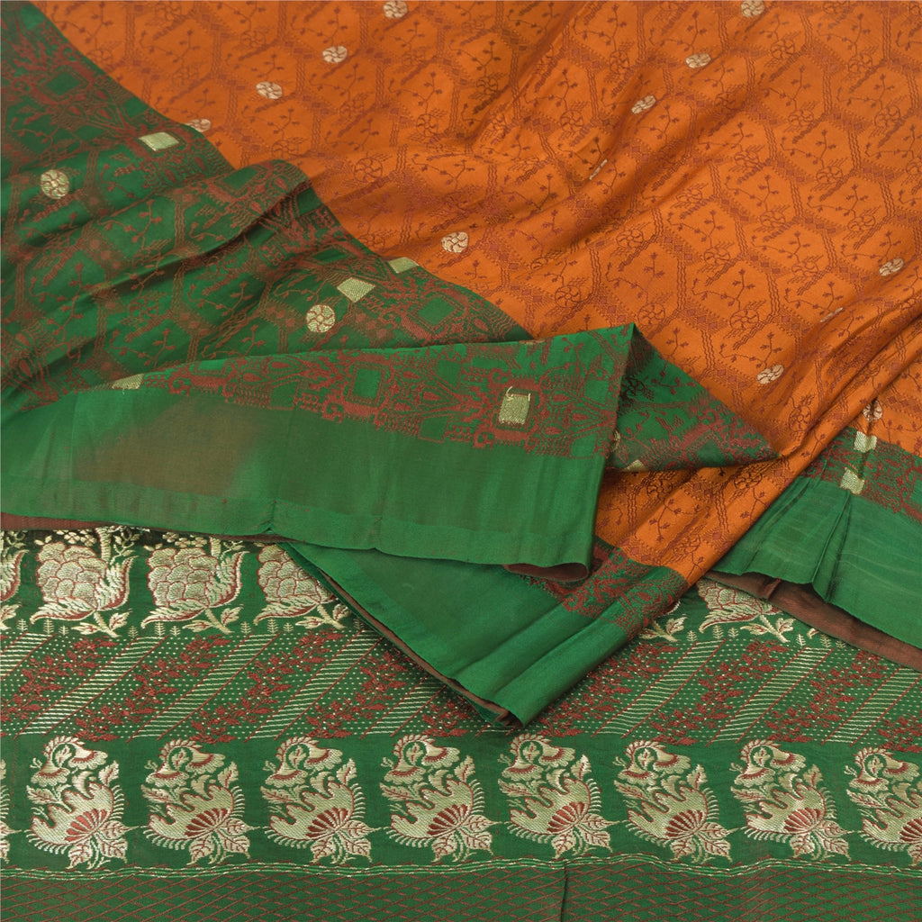 Sanskriti Vintage Sarees Pure Satin Silk Brocade/Banarasi Woven Sari 5yd Sustainable Fabric
