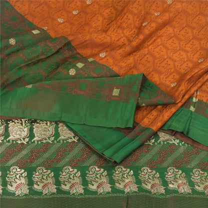 Sanskriti Vintage Sarees Pure Satin Silk Brocade/Banarasi Woven Sari 5yd Sustainable Fabric