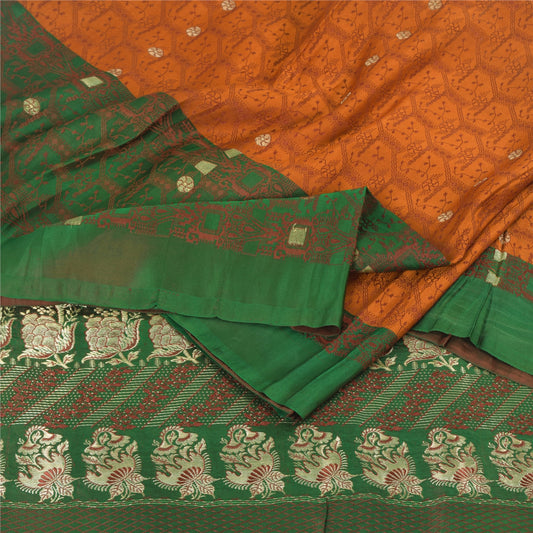 Sanskriti Vintage Sarees Pure Satin Silk Brocade/Banarasi Woven Sari 5yd Sustainable Fabric