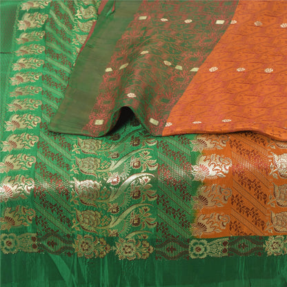 Sanskriti Vintage Sarees Pure Satin Silk Brocade/Banarasi Woven Sari 5yd Sustainable Fabric