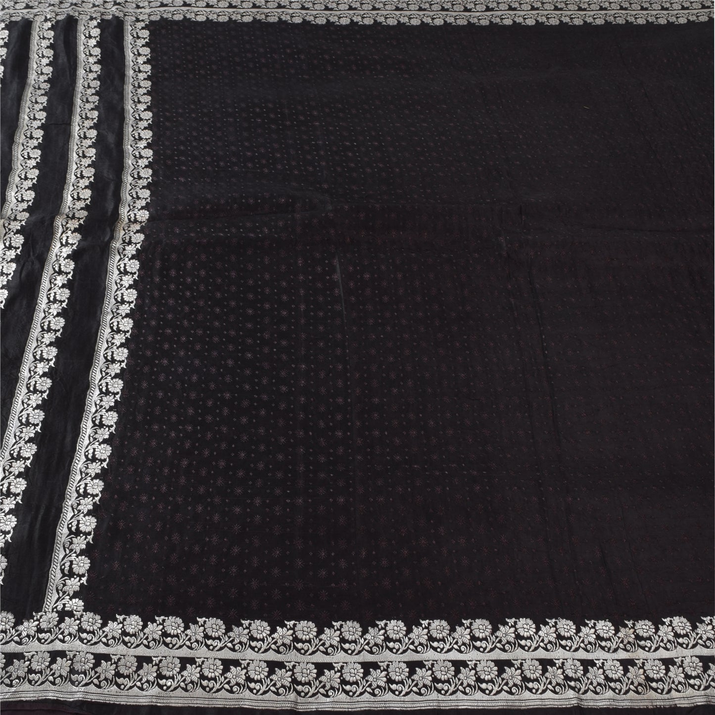 Sanskriti Vintage Black Sarees Pure Satin Silk Banarasi Woven Sari Craft Sustainable Fabric
