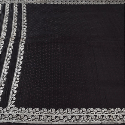 Sanskriti Vintage Black Sarees Pure Satin Silk Banarasi Woven Sari Craft Sustainable Fabric