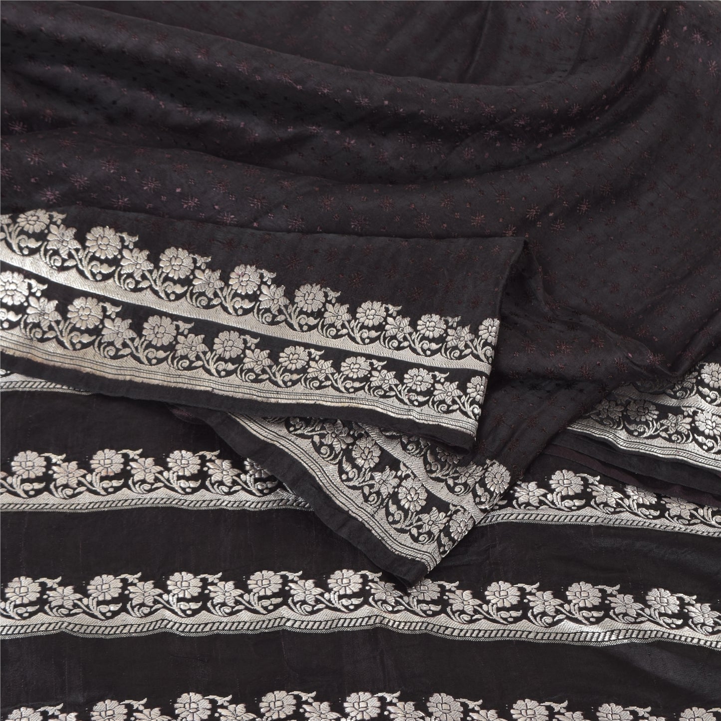 Sanskriti Vintage Black Sarees Pure Satin Silk Banarasi Woven Sari Craft Sustainable Fabric