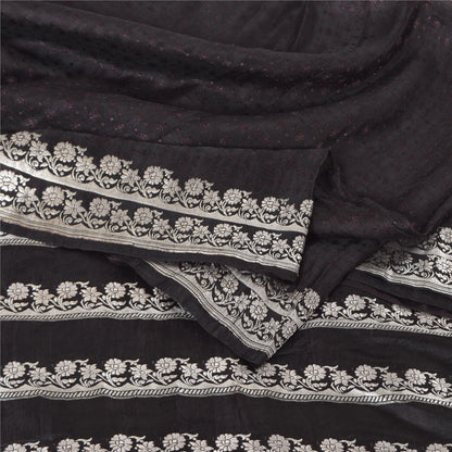 Sanskriti Vintage Black Sarees Pure Satin Silk Banarasi Woven Sari Craft Sustainable Fabric