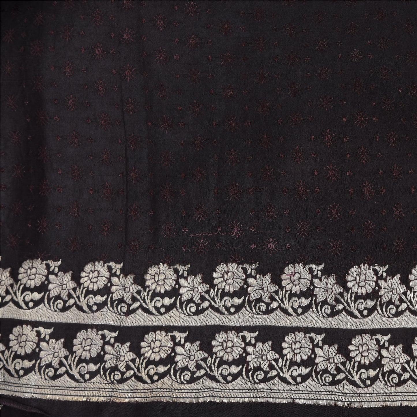 Sanskriti Vintage Black Sarees Pure Satin Silk Banarasi Woven Sari Craft Sustainable Fabric