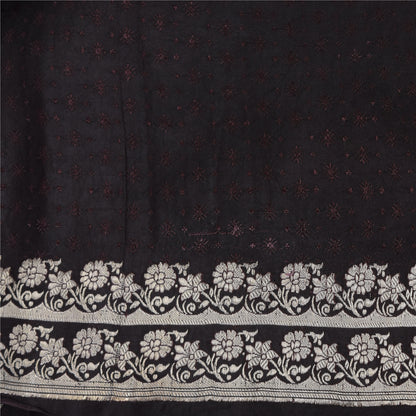 Sanskriti Vintage Black Sarees Pure Satin Silk Banarasi Woven Sari Craft Sustainable Fabric