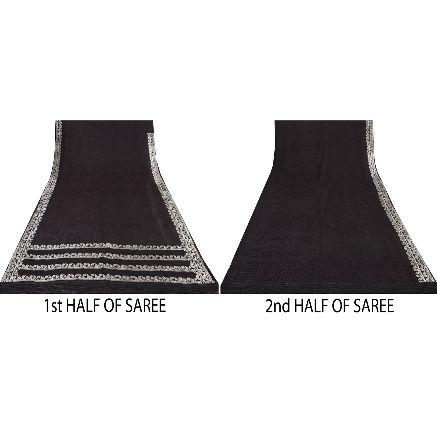 Sanskriti Vintage Black Sarees Pure Satin Silk Banarasi Woven Sari Craft Sustainable Fabric