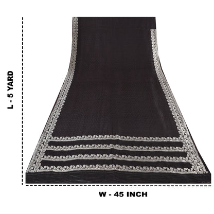 Sanskriti Vintage Black Sarees Pure Satin Silk Banarasi Woven Sari Craft Sustainable Fabric