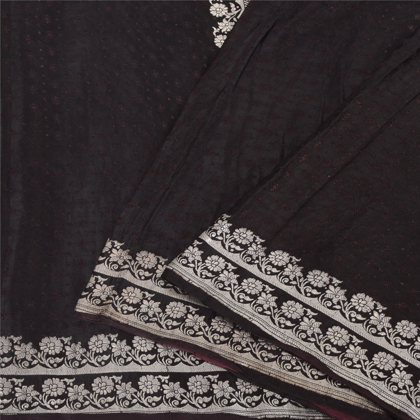 Sanskriti Vintage Black Sarees Pure Satin Silk Banarasi Woven Sari Craft Sustainable Fabric