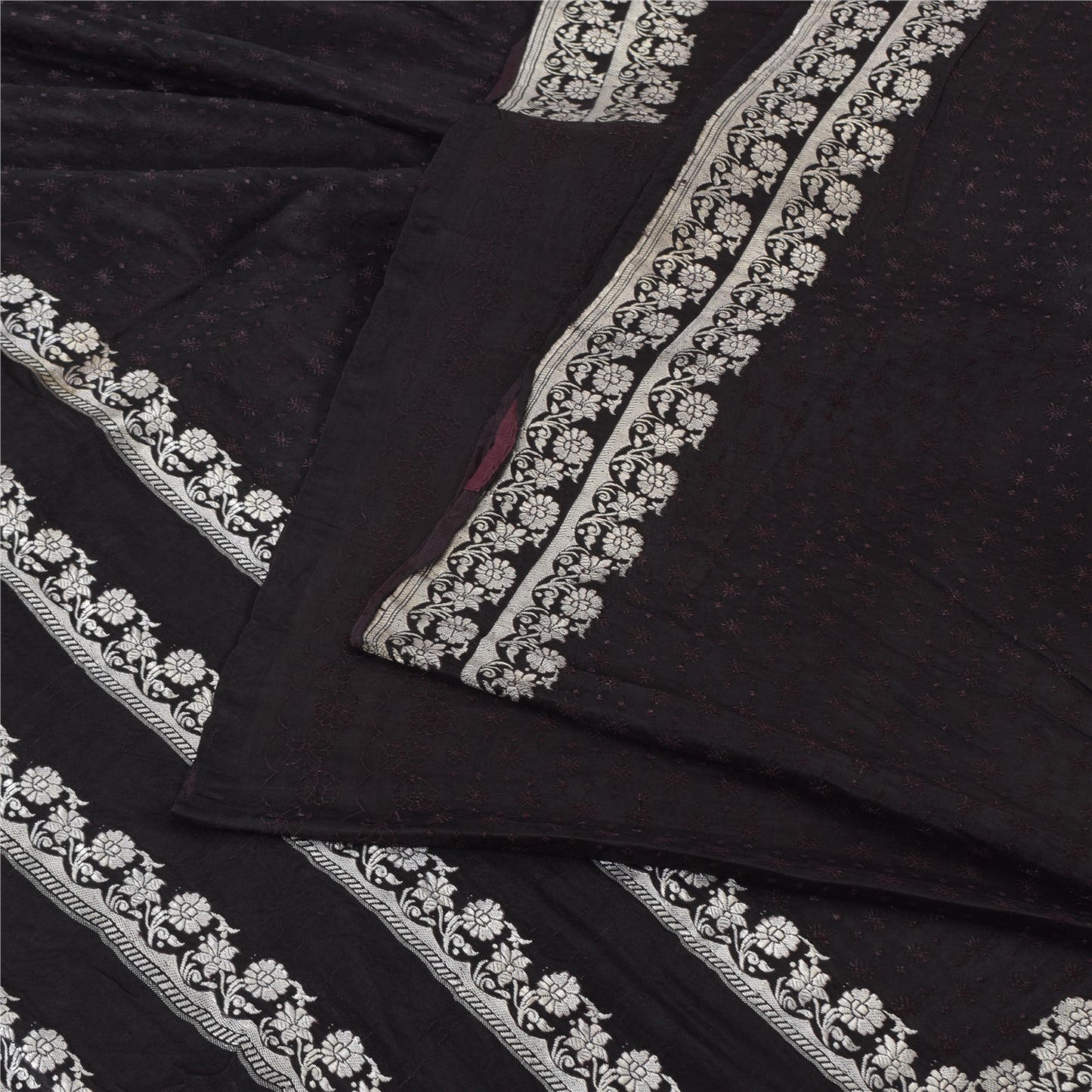 Sanskriti Vintage Black Sarees Pure Satin Silk Banarasi Woven Sari Craft Sustainable Fabric